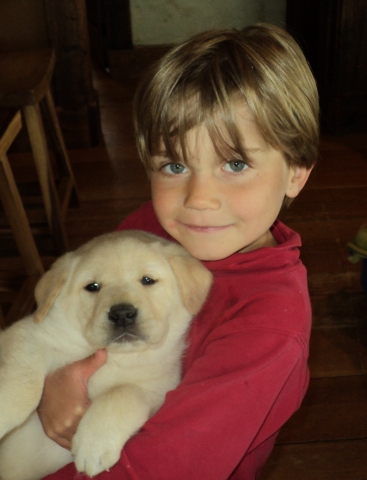 Caleb with Brody x Bella puppy ~  Legacy Labradors at BoulderCrest