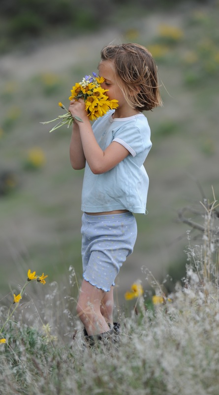 Calli with summer sunflowers at BoulderCrest Ranch